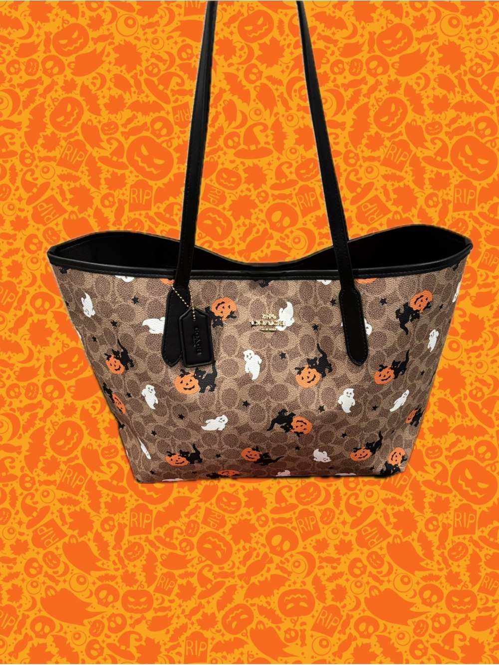 🐈‍⬛👻🎃 Kitten Signature Canvas Halloween Tote with Black Straps